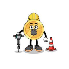 Character cartoon of hong kong dollar working on road construction