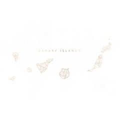 Low poly map of Canary Islands. Gold polygonal wireframe. Glittering vector with gold particles on white background. Vector illustration eps 10.