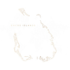 Low poly map of Cocos Islands. Gold polygonal wireframe. Glittering vector with gold particles on white background. Vector illustration eps 10.