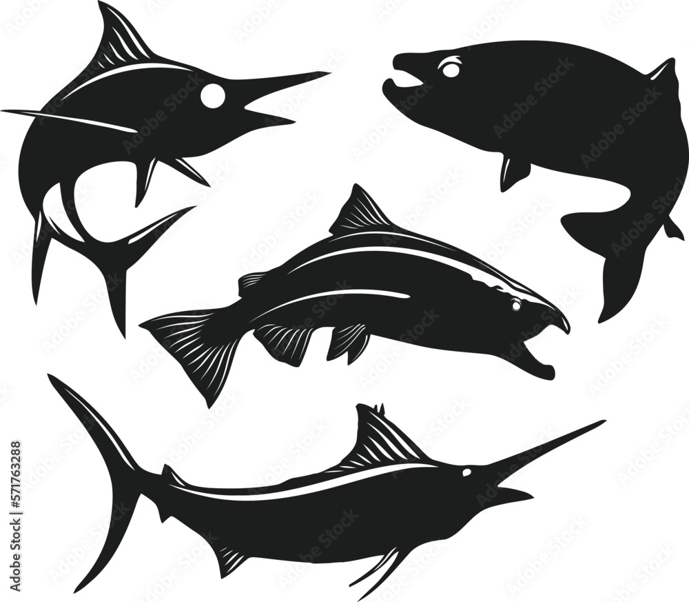 Wall mural american fish isolated silhouettes