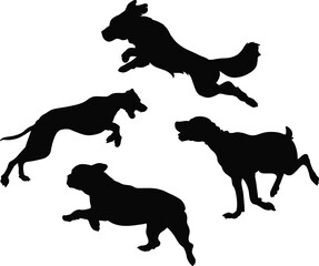 Dog breeds isolated vector Silhouettes 