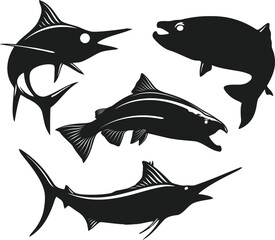 American fish isolated silhouettes