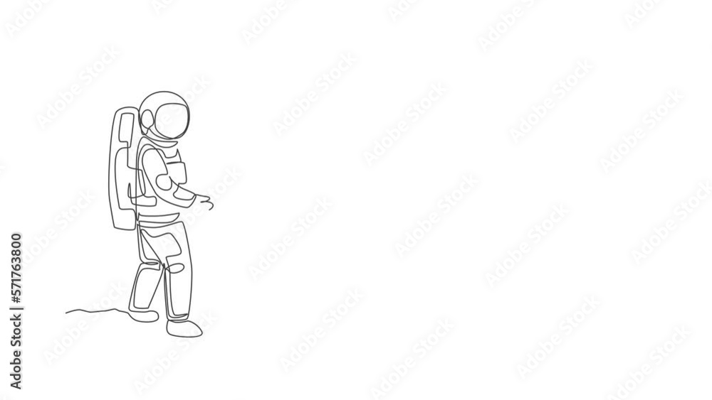 Poster animated self drawing of single continuous line draw astronaut playing sedan car radio control in mo