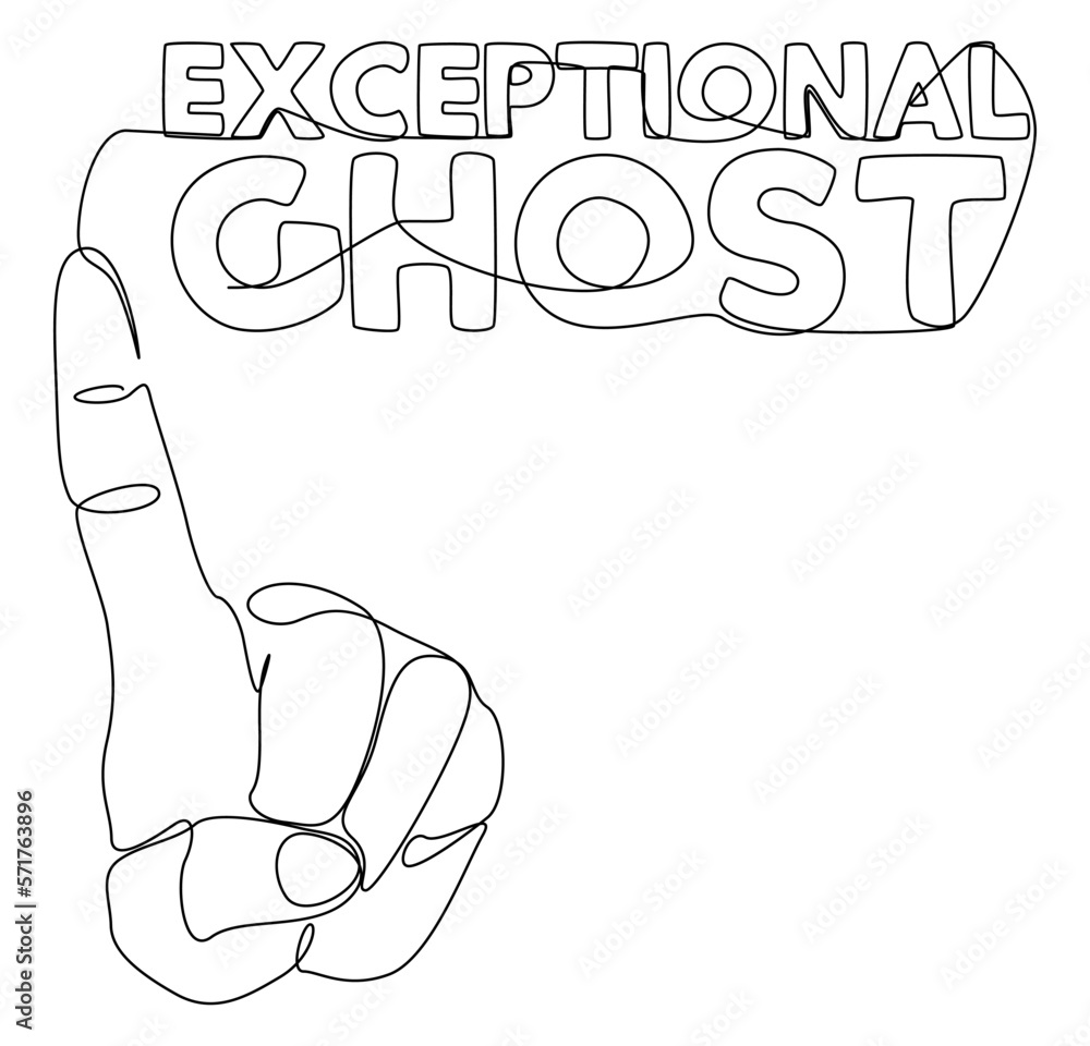 Poster one continuous line of hand with exceptional ghost word. thin line illustration vector concept. cont
