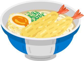 温かい、えび天うどんのイラスト