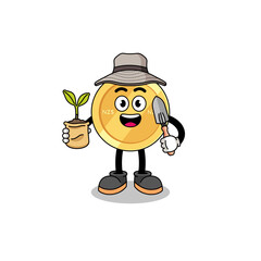 Illustration of new zealand dollar cartoon holding a plant seed