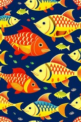 Naklejka premium Children seamless pattern with fish, created with Generative AI technology