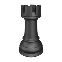 3D rendering black rook isolated on transparent background (object clipping path on PNG file)