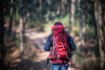 Man traveling tourist hiking holiday, wild adventure