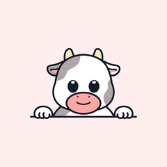 Cute Peeking Cow Vector Illustration