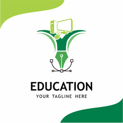 education logo design with Computer and Pen Tool 