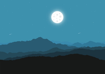 Naklejka na ściany i meble beautiful moon and landscape mountains vector illustration