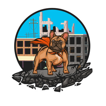 French bulldog Vector Illustration in the city