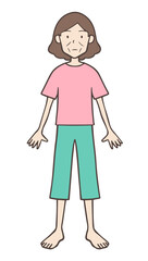 裸足の痩せてげっそりしている中年女性