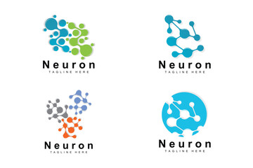 Neuron Logo Design Vector nerve cell illustration Molecular DNA health brand