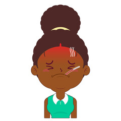 afro woman sick face cartoon cute