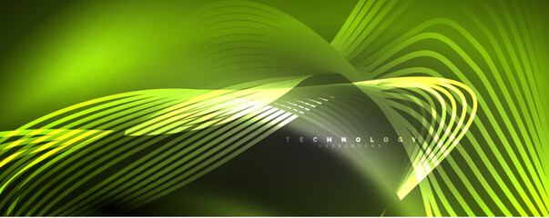 Techno neon wave lines, dynamic electric motion, speed concept. Templates for wallpaper, banner, background, landing page, wall art, invitation, prints