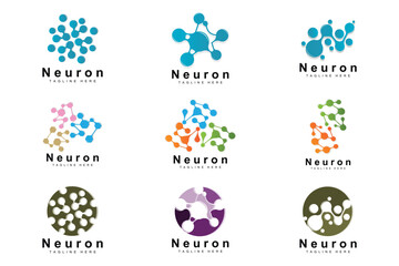 Neuron Logo Design Vector nerve cell illustration Molecular DNA health brand