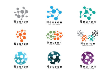 Neuron Logo Design Vector nerve cell illustration Molecular DNA health brand