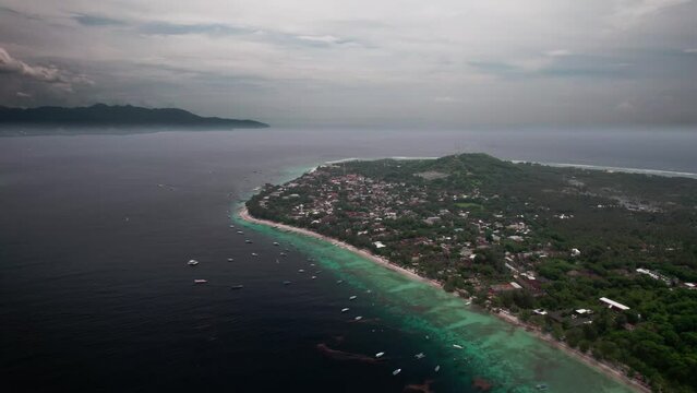 Aerial view Gili Trawangan and gili air Lombok Sunny day