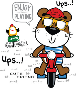 playing bicycle, vector animal cartoon illustration design graphic printing