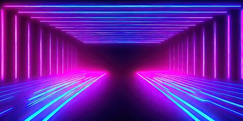 Ultraviolet laser neon, abstract decor with vanishing perspective, generative AI