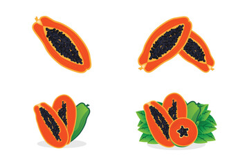 Papaya Logo Design, Vitamin Fruit Vector, Fruit Product Brand Illustration Icon