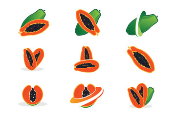 Papaya Logo Design, Vitamin Fruit Vector, Fruit Product Brand Illustration Icon