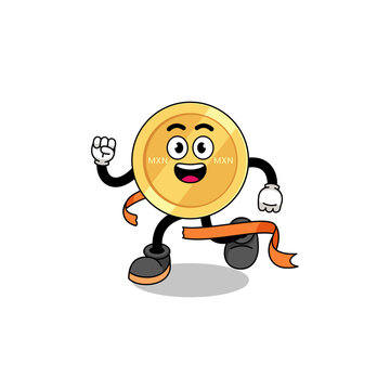 recommend clip art: Mascot cartoon of mexican peso running on finish line