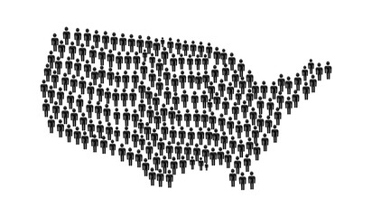 USA Residents with Large Crowd of People Icon Forming US Country Symbol on white background. United States Inhabitants and Population . 
