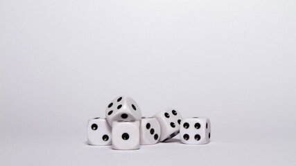 Game dice on white background. Table game. Board game. Casino gambling.