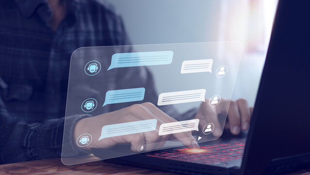 Chatbot Online customer service with chatbots for support. Artificial Intelligence and Automation Software Technology CRM Customer Support Center - Powered by Adobe
