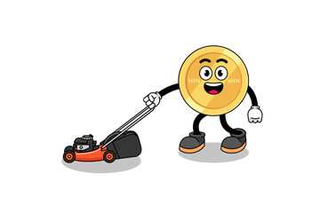 mexican peso illustration cartoon holding lawn mower
