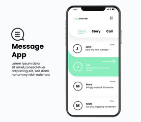 a messaging applications with green as maker for new message,and white as a bacground color.