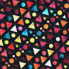 Colored geometric seamless pattern with grunge effect