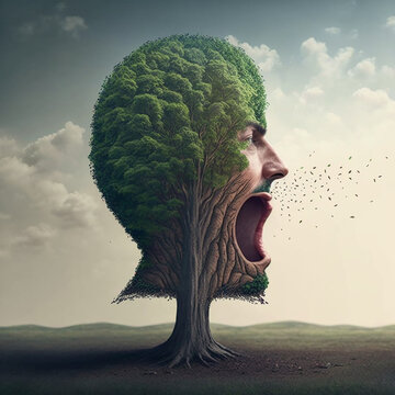 Surrealistic image of tree-man, nature preservation