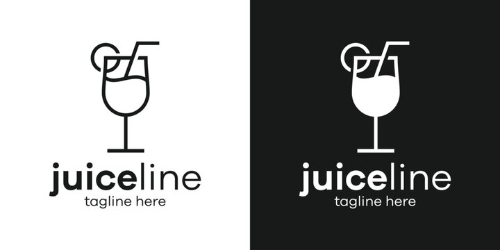 Logo Design Juice Cocktail Line Icon Vector Illustration