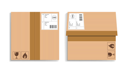 Realistic packaging cardboard box - Parcel packaging template mockup