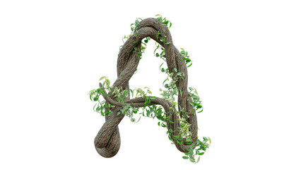 Tree grow or vine in the shape of the English text. Letter font A.  3D Render.