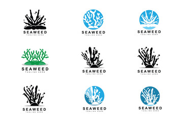 Naklejka premium Seaweed Logo Design, Underwater Plant Illustration, Cosmetics And Food Ingredients