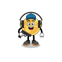 Character mascot of danish krone doing shooting range