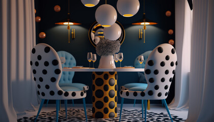 Polkadot dining room. Generative AI