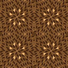 Seamless fabric geometric pattern in brown on a soft yellow background.