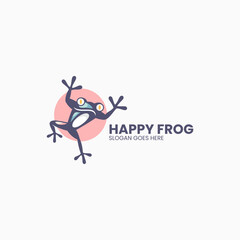 Vector Logo Illustration Happy Frog Mascot Cartoon Style.