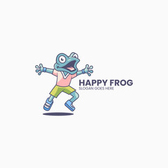 Vector Logo Illustration Happy Frog Mascot Cartoon Style.