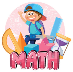 Kid with math element banner