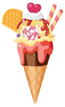 Ice cream wafer cone with toppings