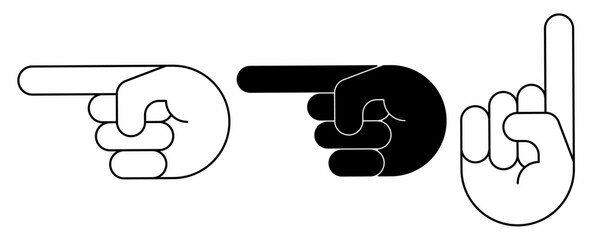 cartoon pointer hand icon set isolated on white background