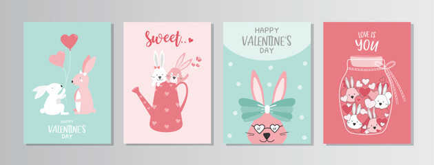 Valentine's day.February 14. Design with cute animal.love, couple, heart, valentine,Vector illustrations. - 571777602