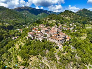 Fototapeta na wymiar Aerial view of Antraigues sur Volane village in Ardeche, south of France